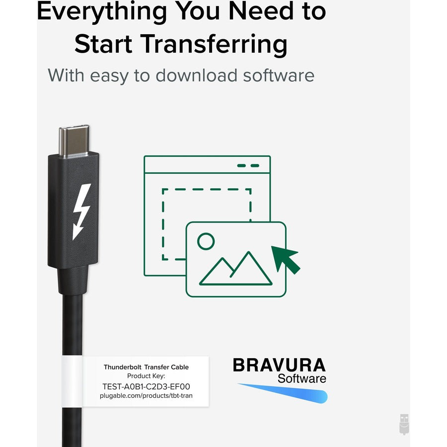 Plugable Windows Transfer Cable 6.6ft (2m), Thunderbolt 10Gbps, Bundled with Bravura Software for Windows PC to PC Migration - Unlimited Uses. Works between Thunderbolt 3 / 4, USB4 PCs TBT-TRAN