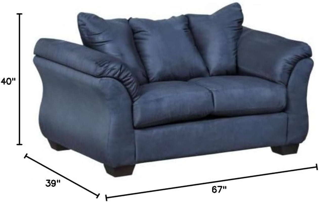 Plush Loveseat Dark Blue Polyester Upholstery Modern Living Room Sofa