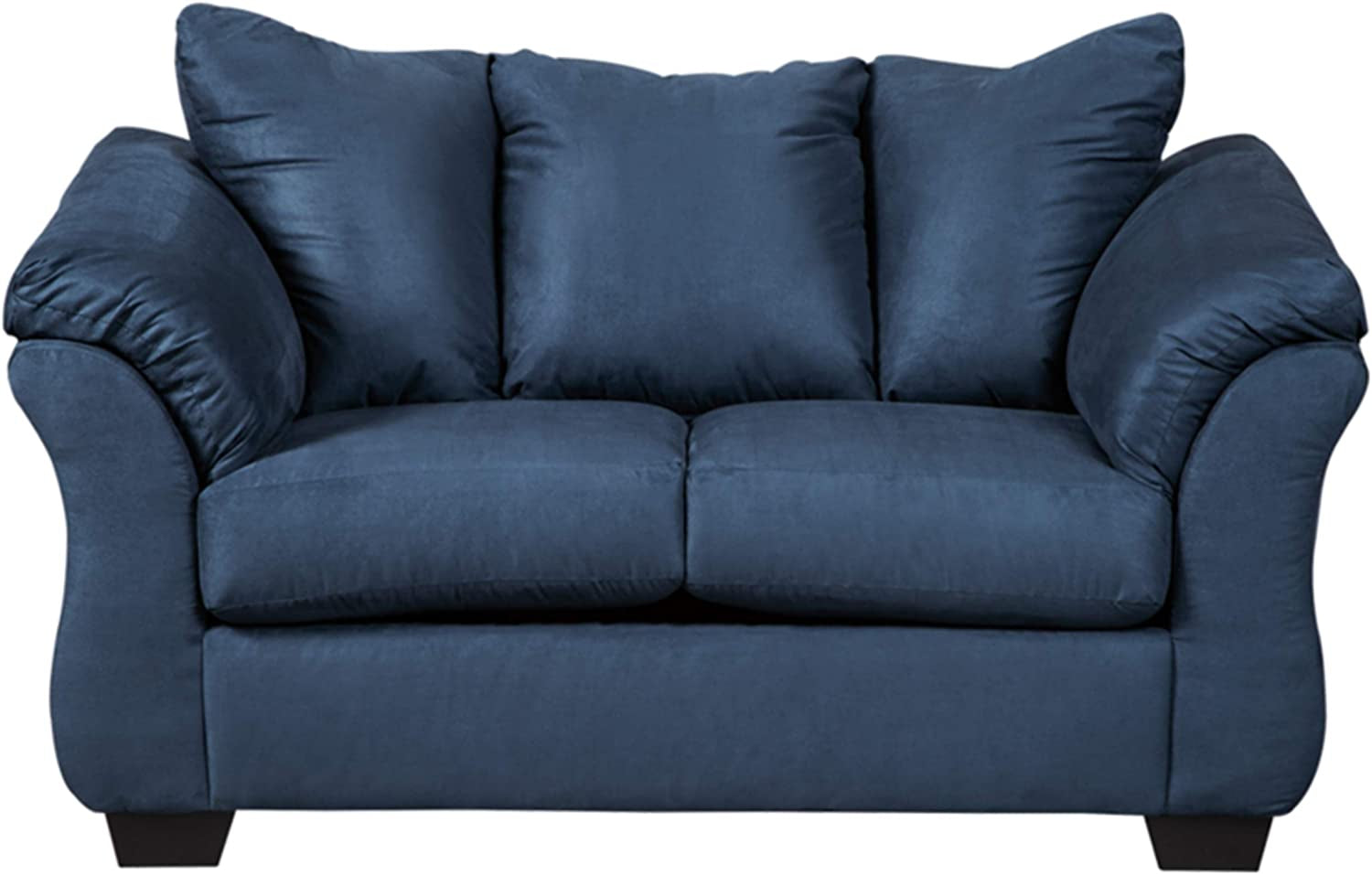 Plush Loveseat Dark Blue Polyester Upholstery Modern Living Room Sofa