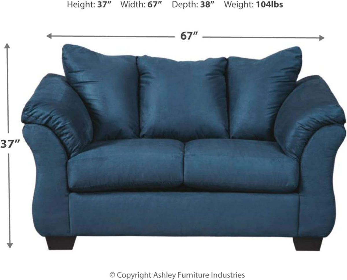 Plush Loveseat Dark Blue Polyester Upholstery Modern Living Room Sofa
