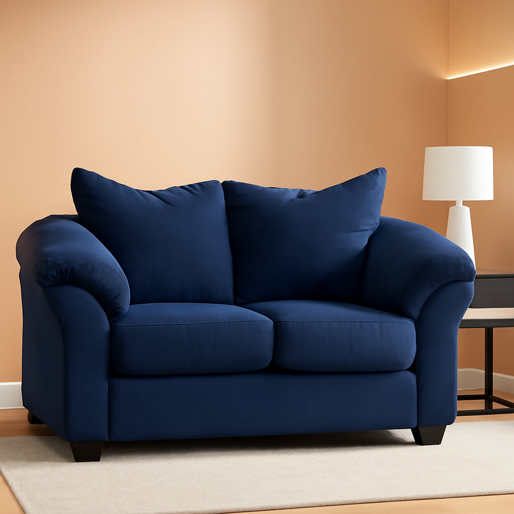 Plush Loveseat Dark Blue Polyester Upholstery Modern Living Room Sofa