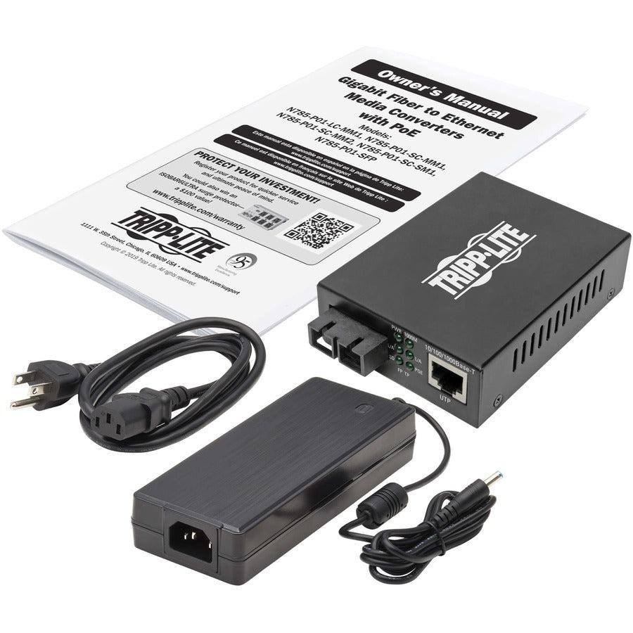 PoE+ Fiber to Ethernet Media Converter - Multimode SC 550M | TecISoft N785-P01-SC-MM1