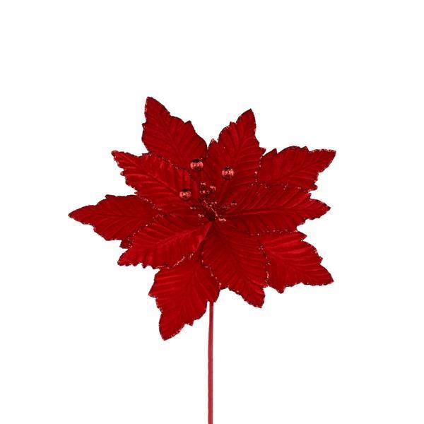 Poinsettia Pick - Red - 12 inch Bloom - 10 Inch Stem