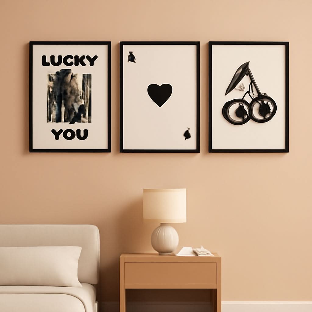 Poker Wall Art Set Queen Of Hearts Framed Retro Prints