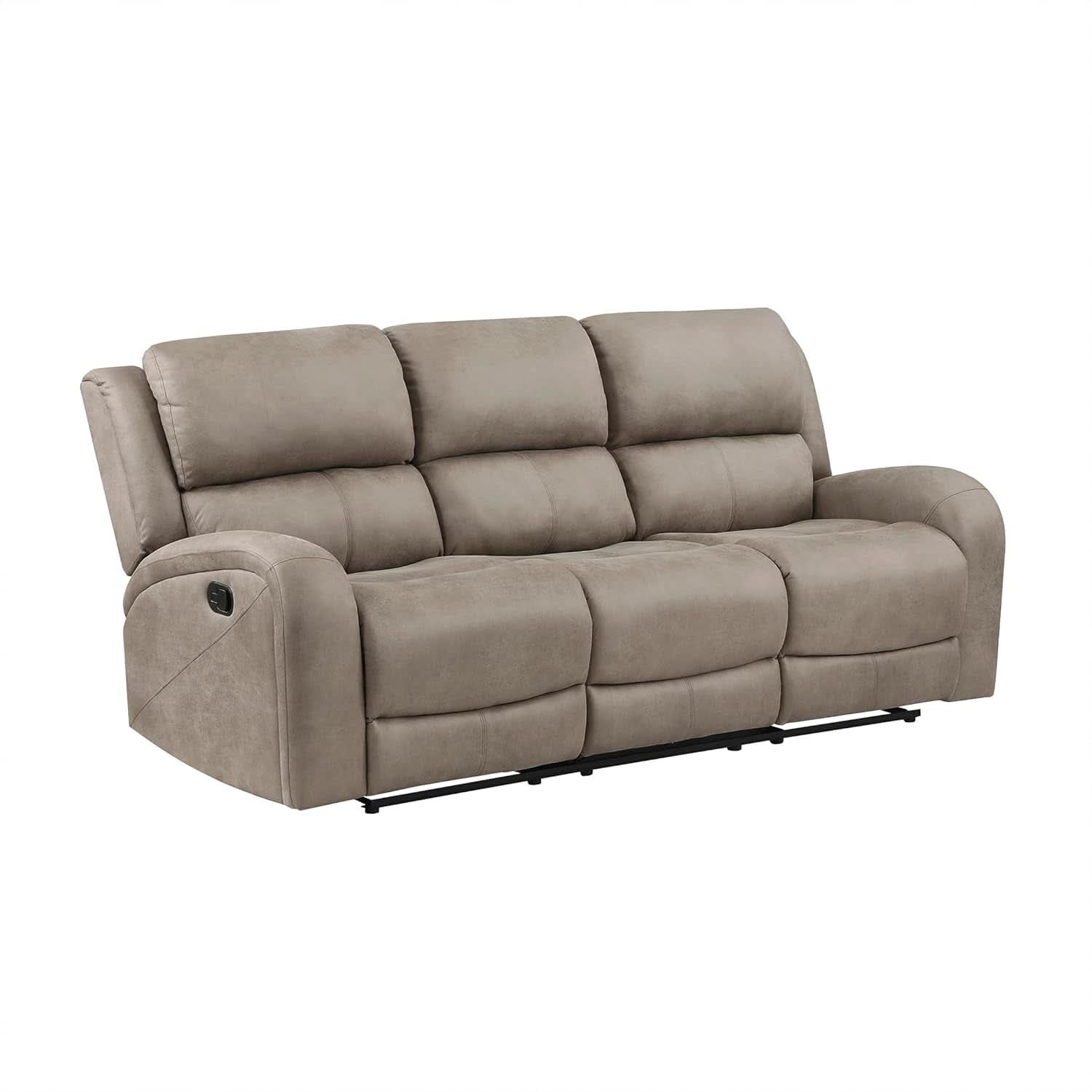 Polished Microfiber Manual Reclining Sofa Set Brown 3 Piece