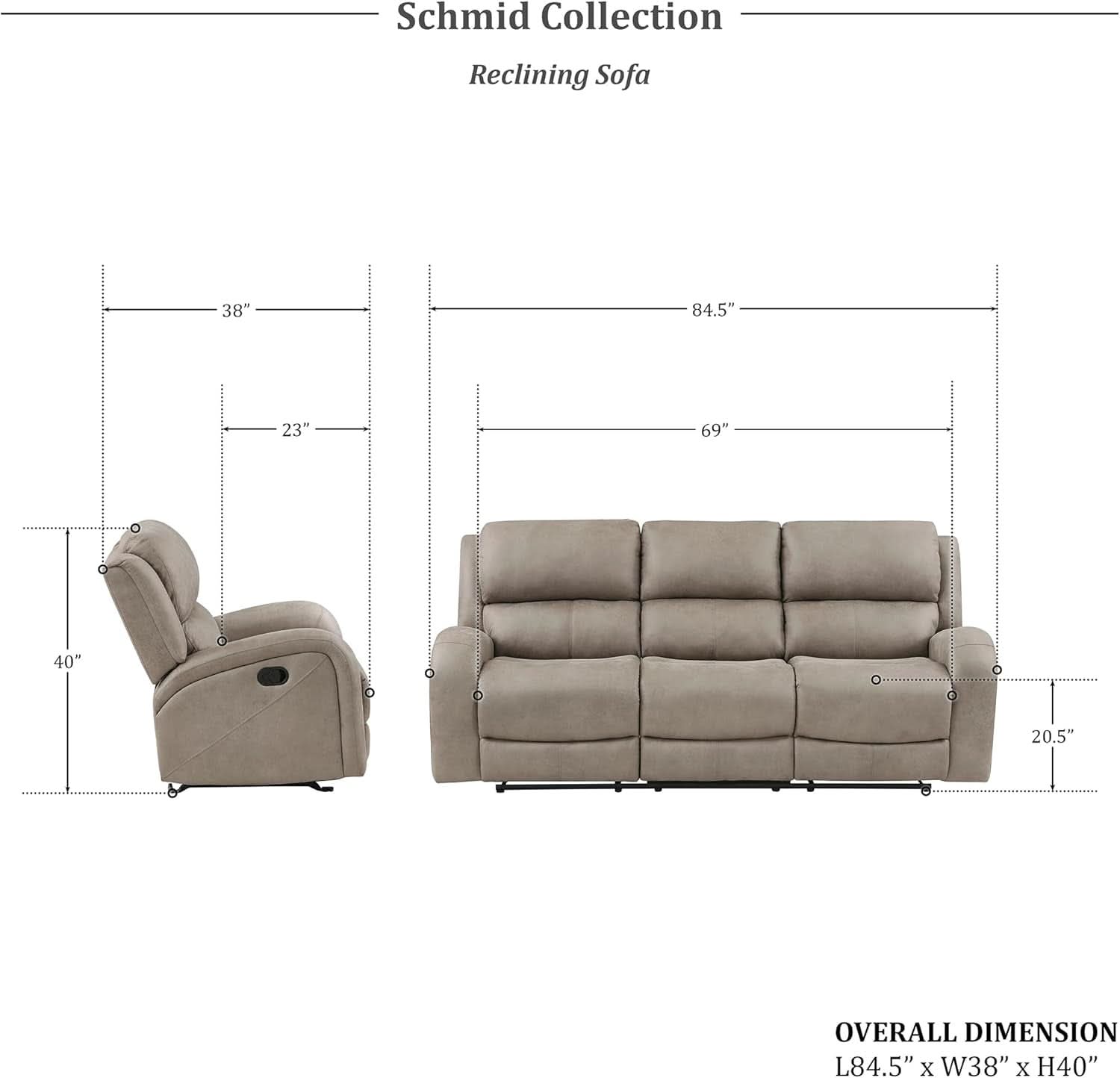 Polished Microfiber Manual Reclining Sofa Set Brown 3 Piece