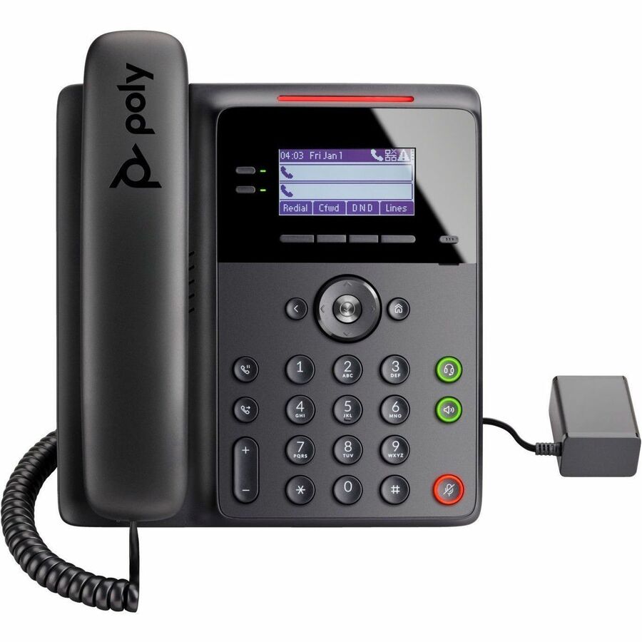 Poly Edge B30 IP Phone - Corded - Corded - Desktop, Wall Mountable - Black - VoIP - 2 x