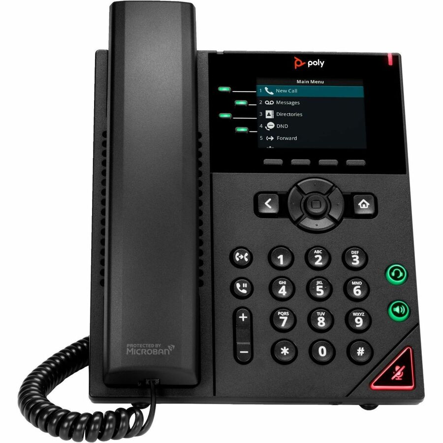 Poly VVX 250 IP Phone - Corded - Corded - Desktop, Wall Mountable - Black - VoIP - 2 x