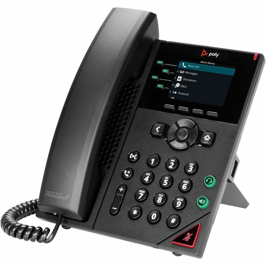 Poly VVX 250 IP Phone - Corded - Corded - Desktop, Wall Mountable - Black - VoIP - 2 x