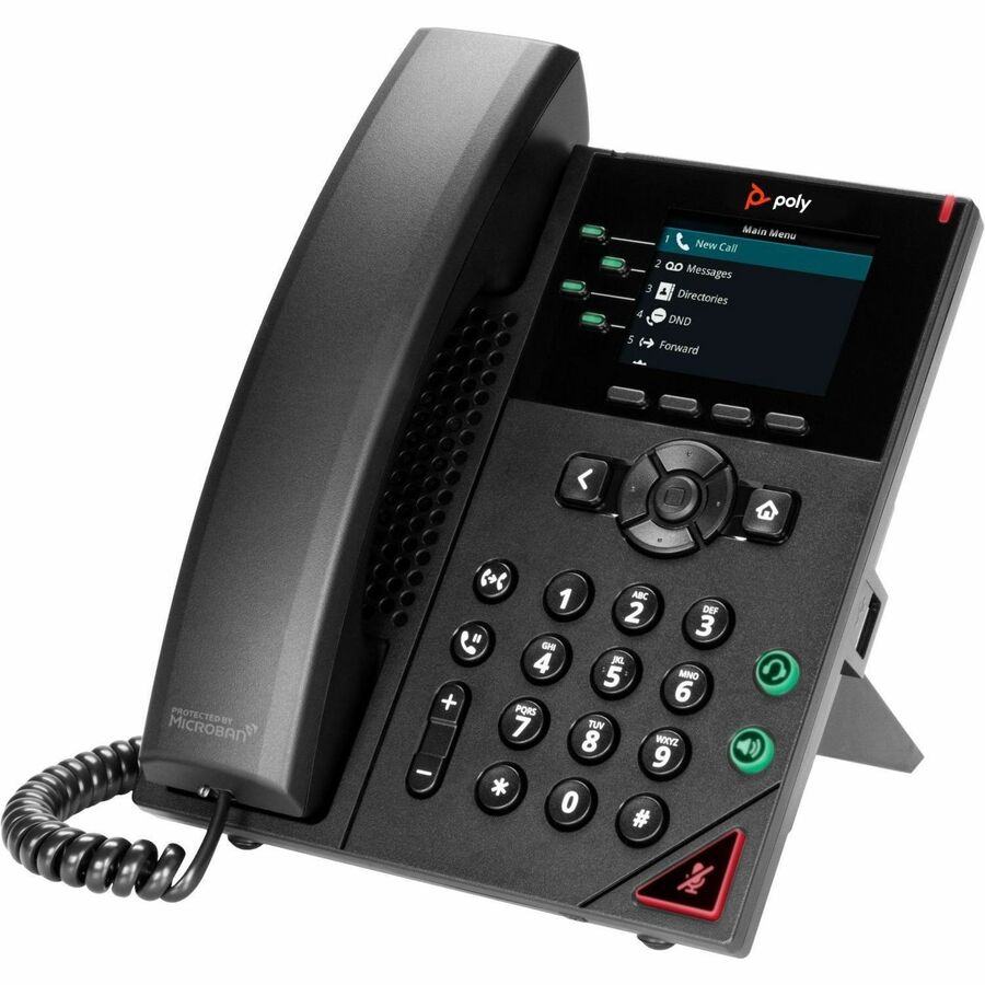 Poly VVX 250 IP Phone - Corded - Corded - Desktop, Wall Mountable - Black - VoIP - 2 x