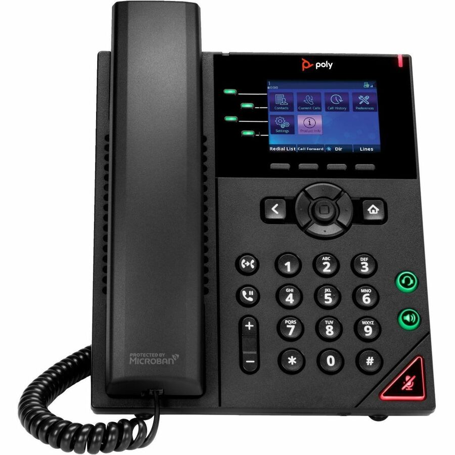 Poly VVX 250 IP Phone - Corded - Corded - Desktop, Wall Mountable - Black - VoIP - 2 x