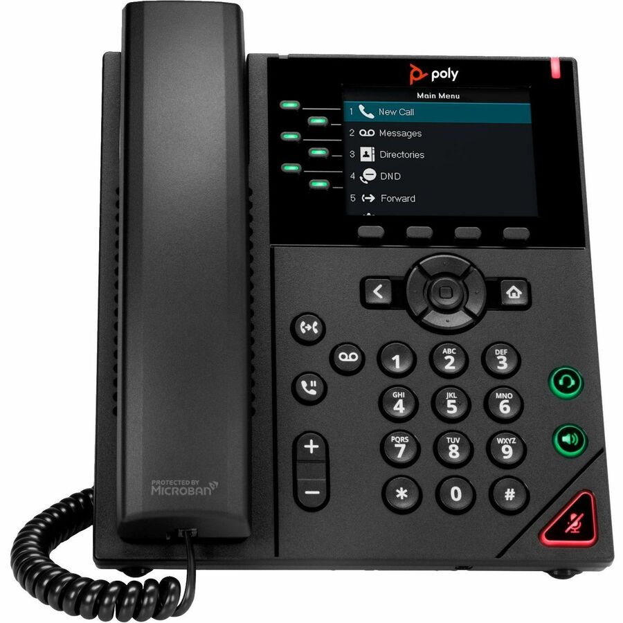 Poly VVX 350 IP Phone - Corded - Corded - Desktop, Wall Mountable - Black - TAA Compliant