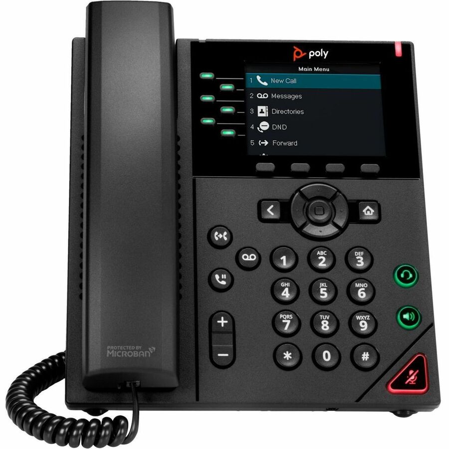 Poly VVX 350 IP Phone - Corded - Corded - Desktop, Wall Mountable - Black - VoIP - 2 x