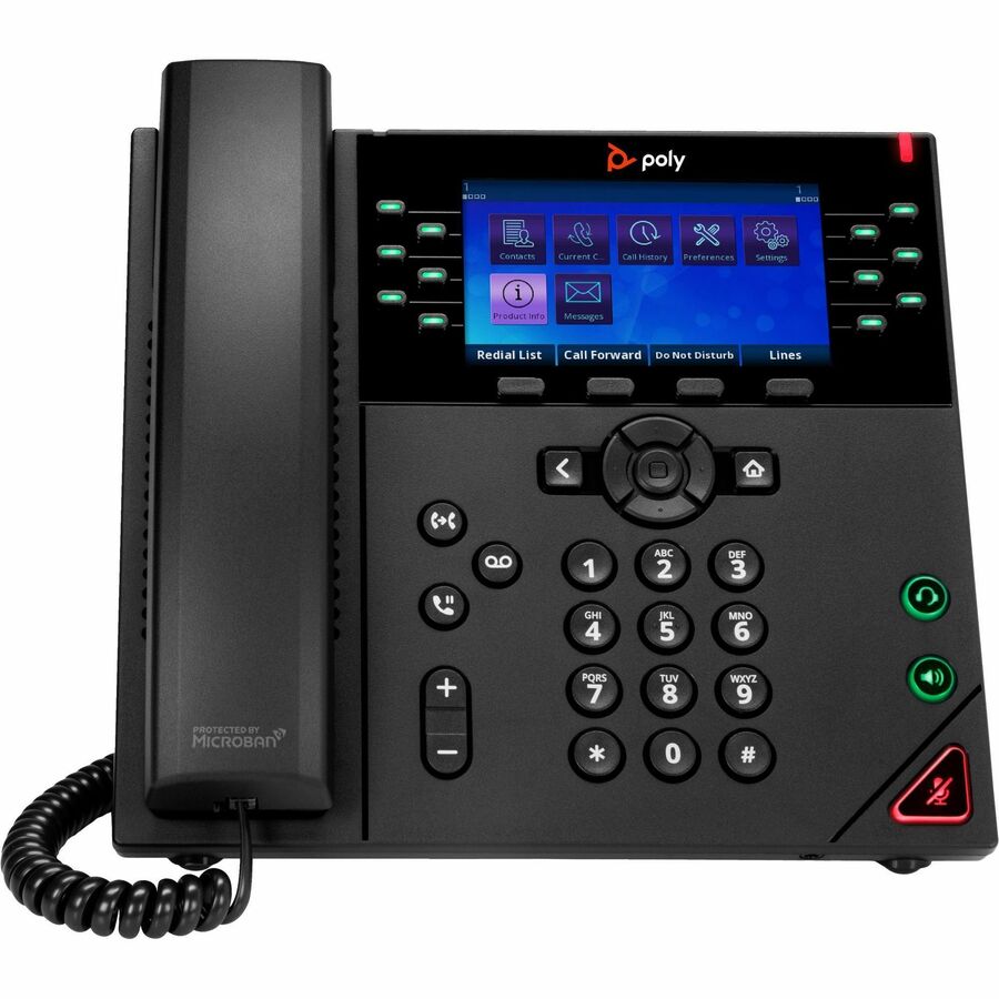 Poly VVX 450 IP Phone - Corded - Corded - Desktop, Wall Mountable - Black - VoIP - 2 x