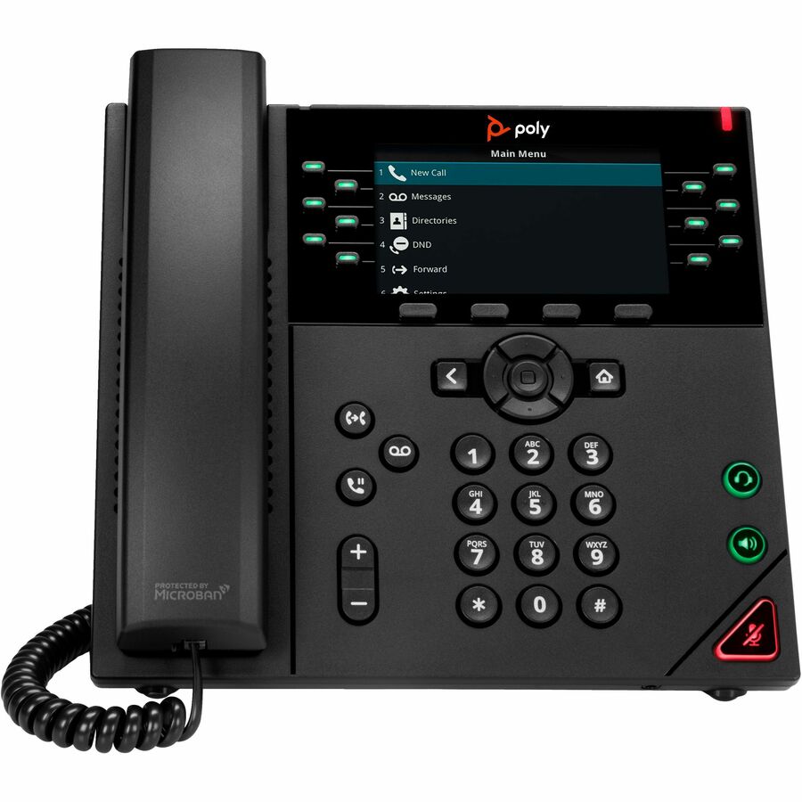 Poly VVX 450 IP Phone - Corded - Corded - Wall Mountable Desktop - Black - VoIP - 2 x Netw