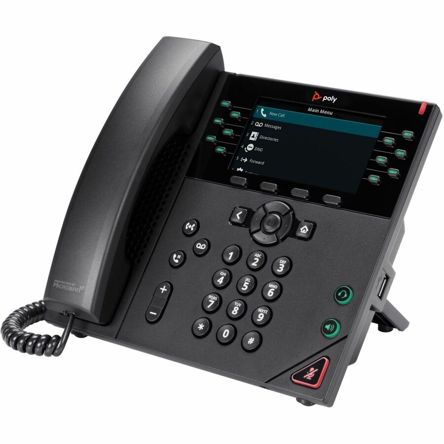Poly VVX 450 IP Phone - Refurbished - Corded - Corded - Desktop Wall Mountable - Black - T