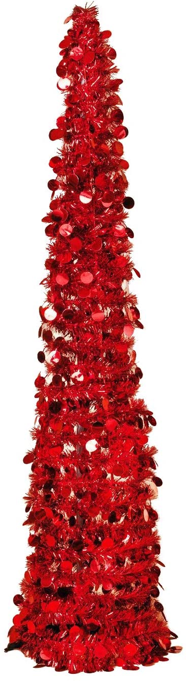 Pop Up 5 Foot Tinsel Tree - Red
