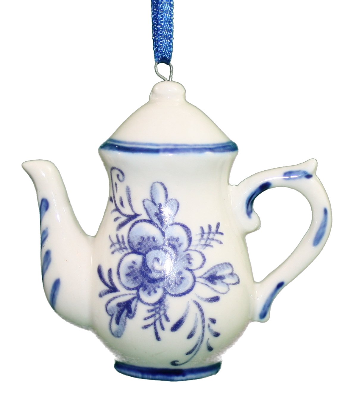 Porcelain Blue Teapot Ornament - Medium