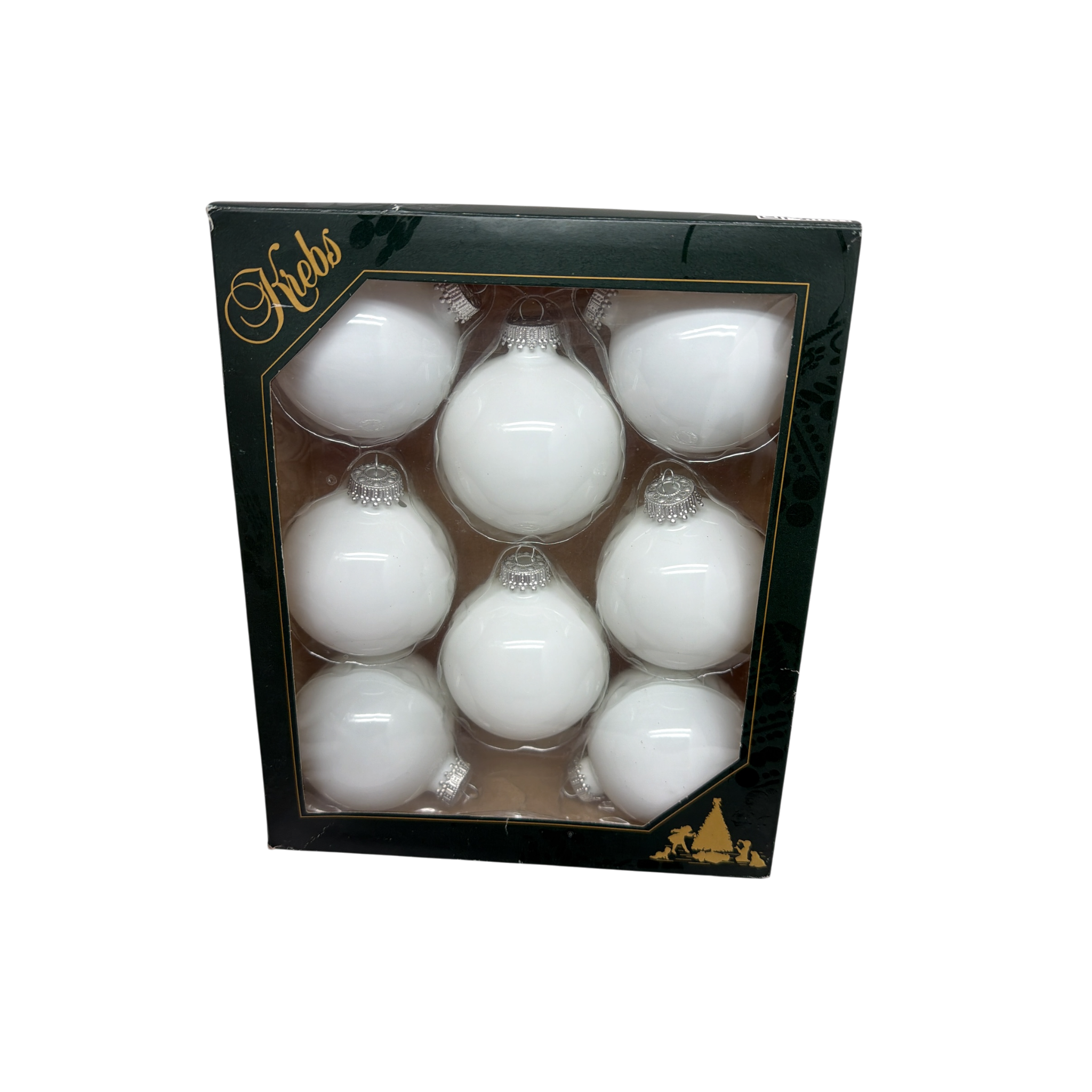Porcelain White 2 5/8" Silver Crown Glass Ball - 8 Piece Set