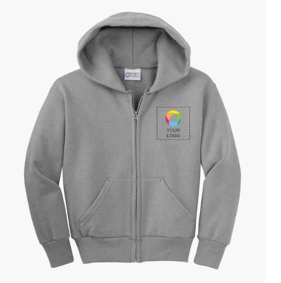 Port & Company® Youth Core Fleece Full-Zip Hooded Sweatshirt – Easy Comfort, All-Day Wearability