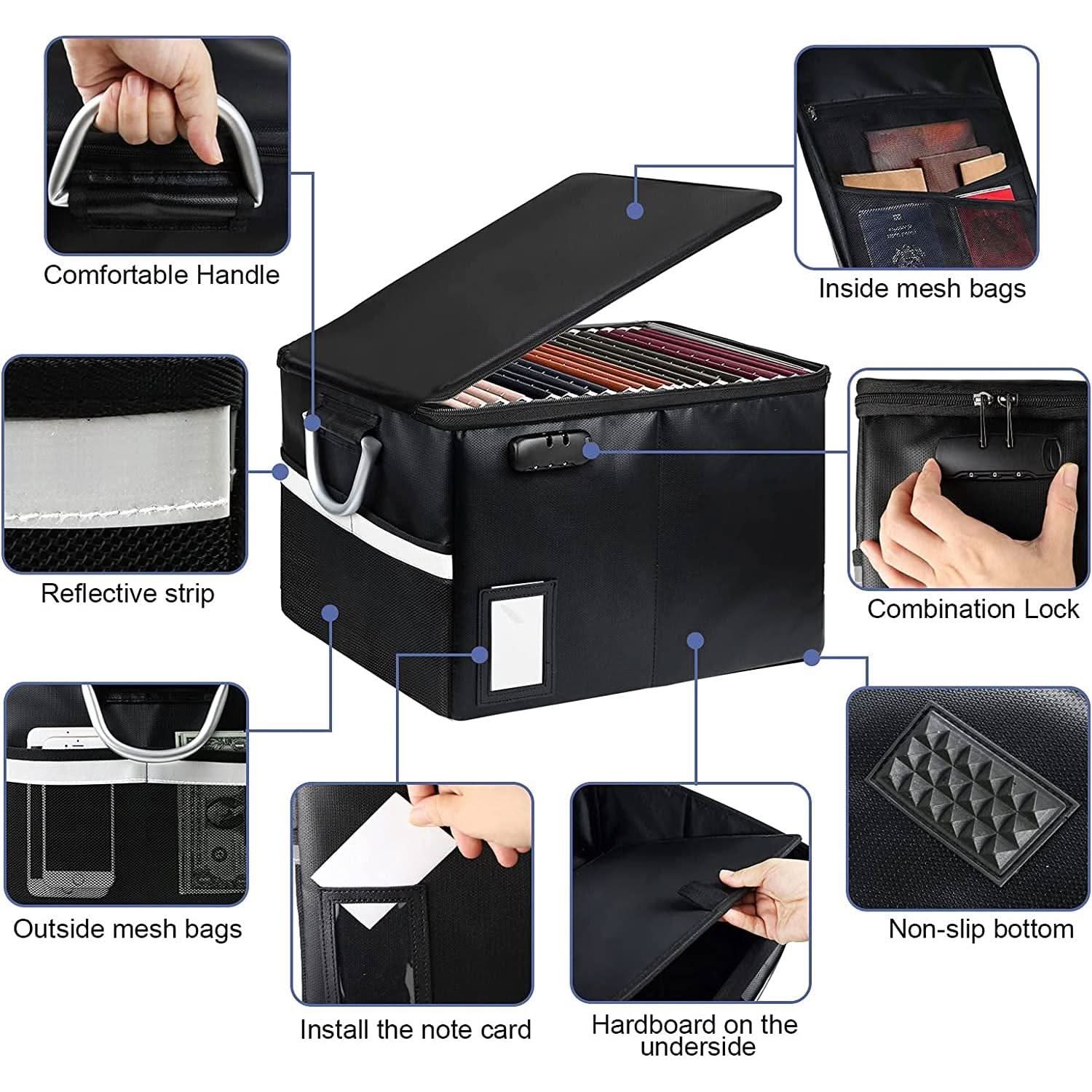 Portable Fireproof Document Storage Box 16.1x12.9x11 Inches