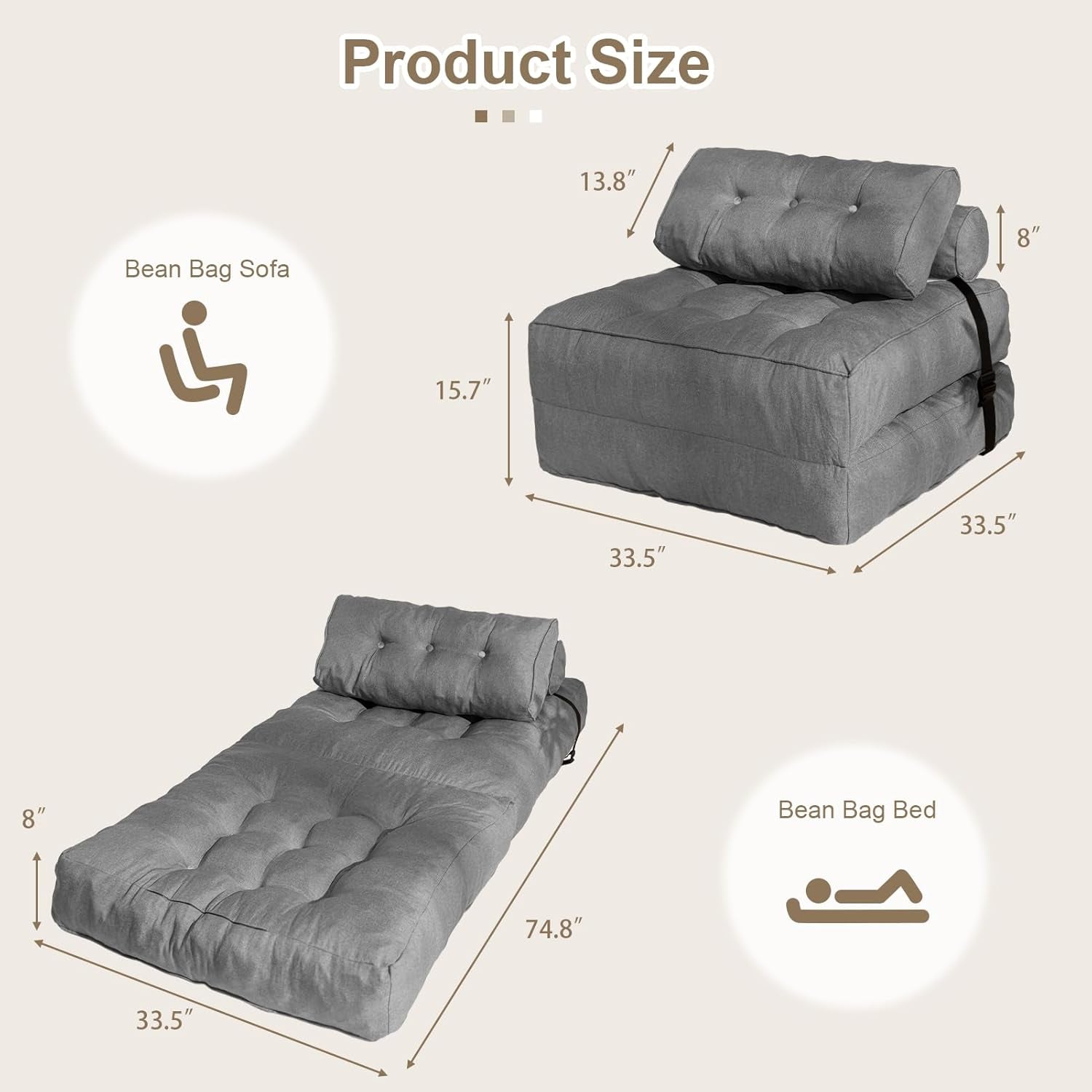 Portable Folding Sofa Bed With Pillow Convertible Couch