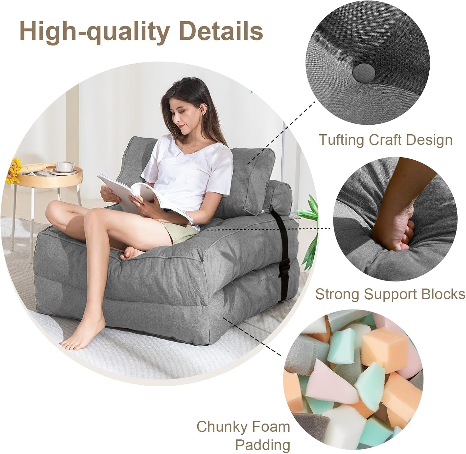 Portable Folding Sofa Bed With Pillow Convertible Couch
