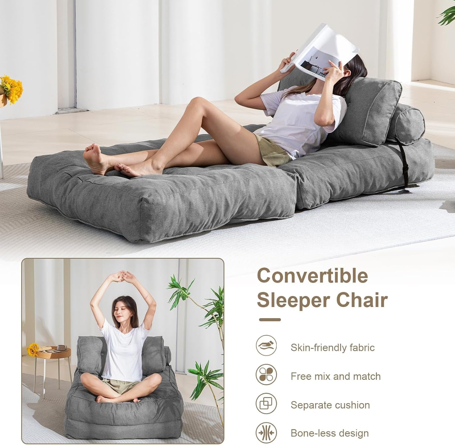 Portable Folding Sofa Bed With Pillow Convertible Couch