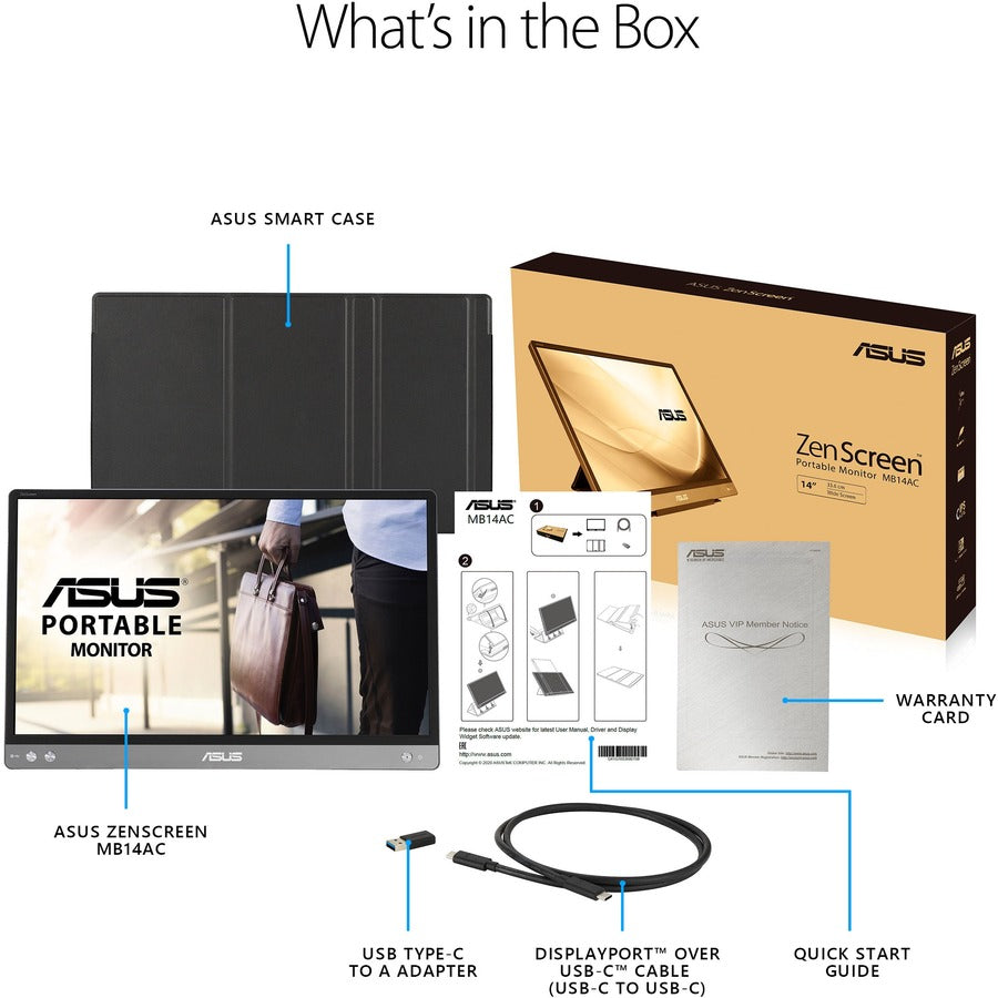 Portable Monitor USB-C - ASUS ZenScreen MB14AC 14 inch IPS Full HD Mobile Display | TecISoft