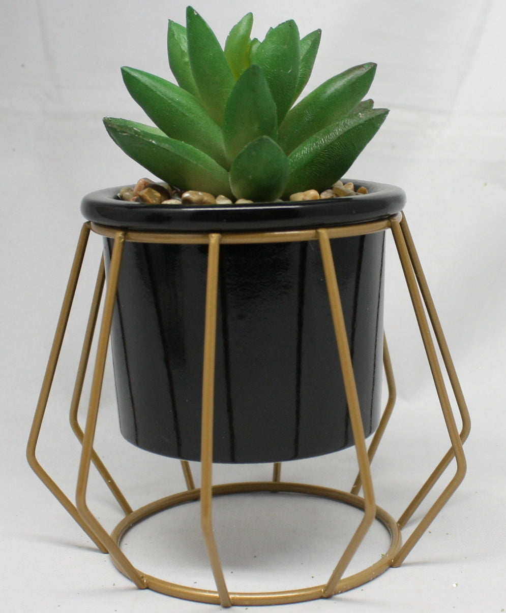 Potted Artificial Succulent with Metal Stand -