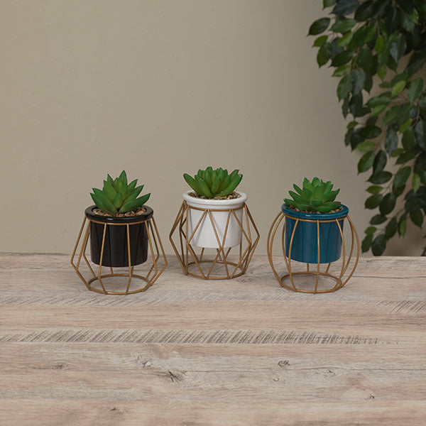 Potted Artificial Succulent with Metal Stand -
