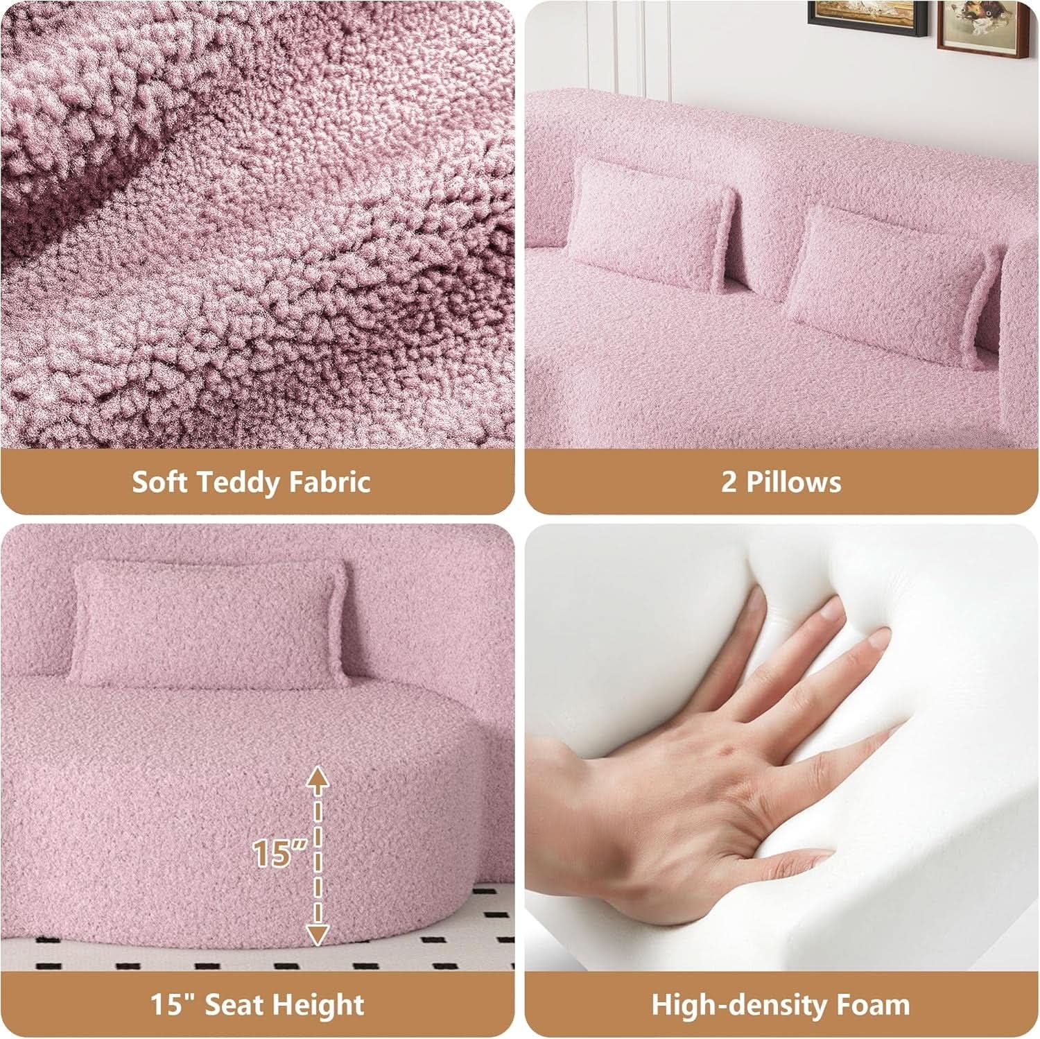 Powder Pink Ultra Comfort Contemporary Foldable Sleeper Sofa