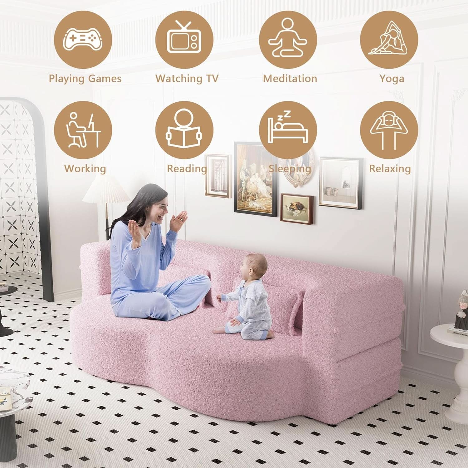 Powder Pink Ultra Comfort Contemporary Foldable Sleeper Sofa
