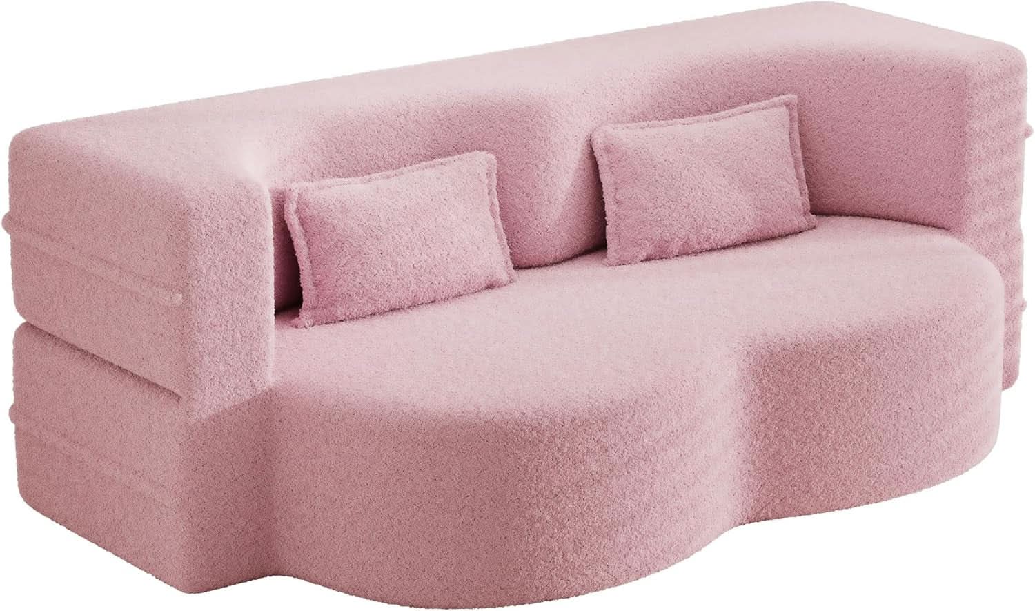 Powder Pink Ultra Comfort Contemporary Foldable Sleeper Sofa