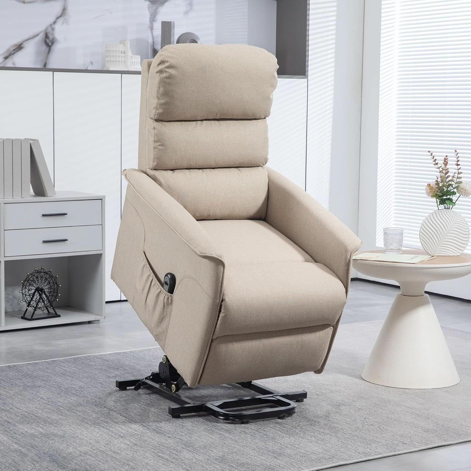 Power Lift Recliner Chair Beige With Remote Control