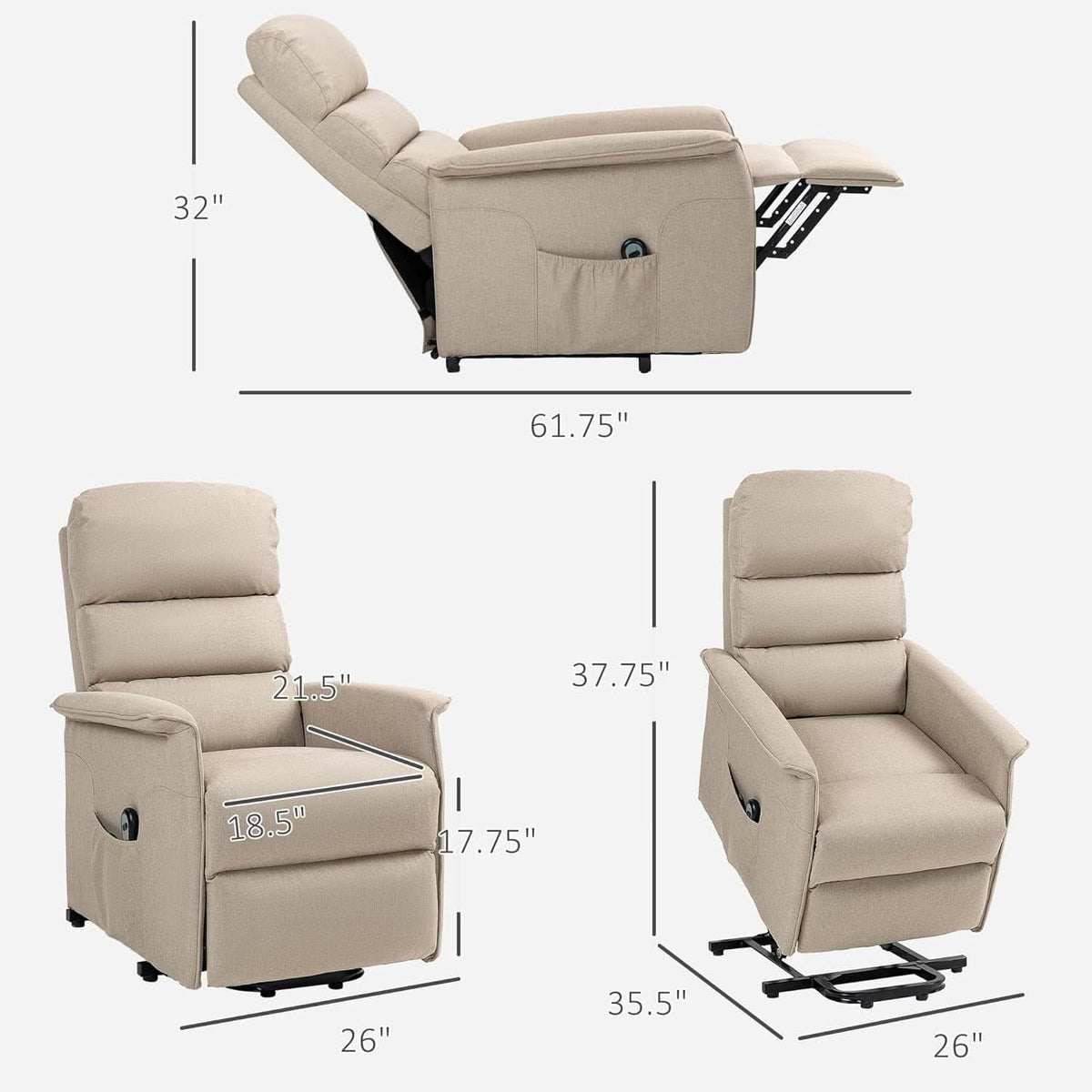 Power Lift Recliner Chair Beige With Remote Control