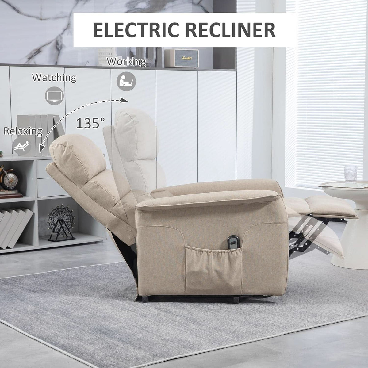 Power Lift Recliner Chair Beige With Remote Control