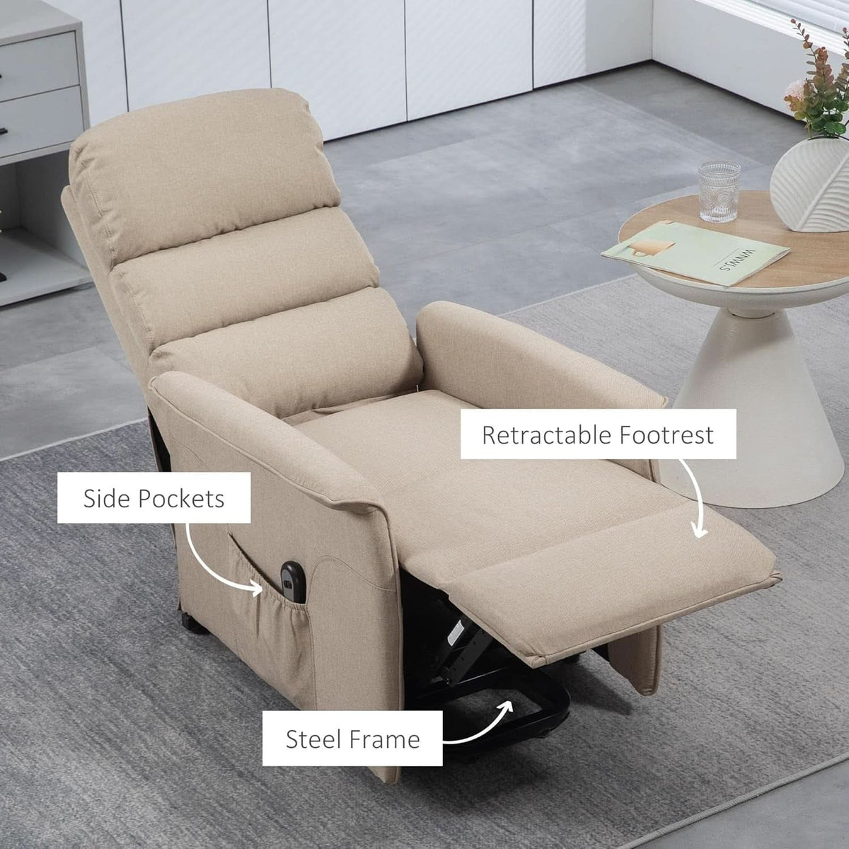 Power Lift Recliner Chair Beige With Remote Control