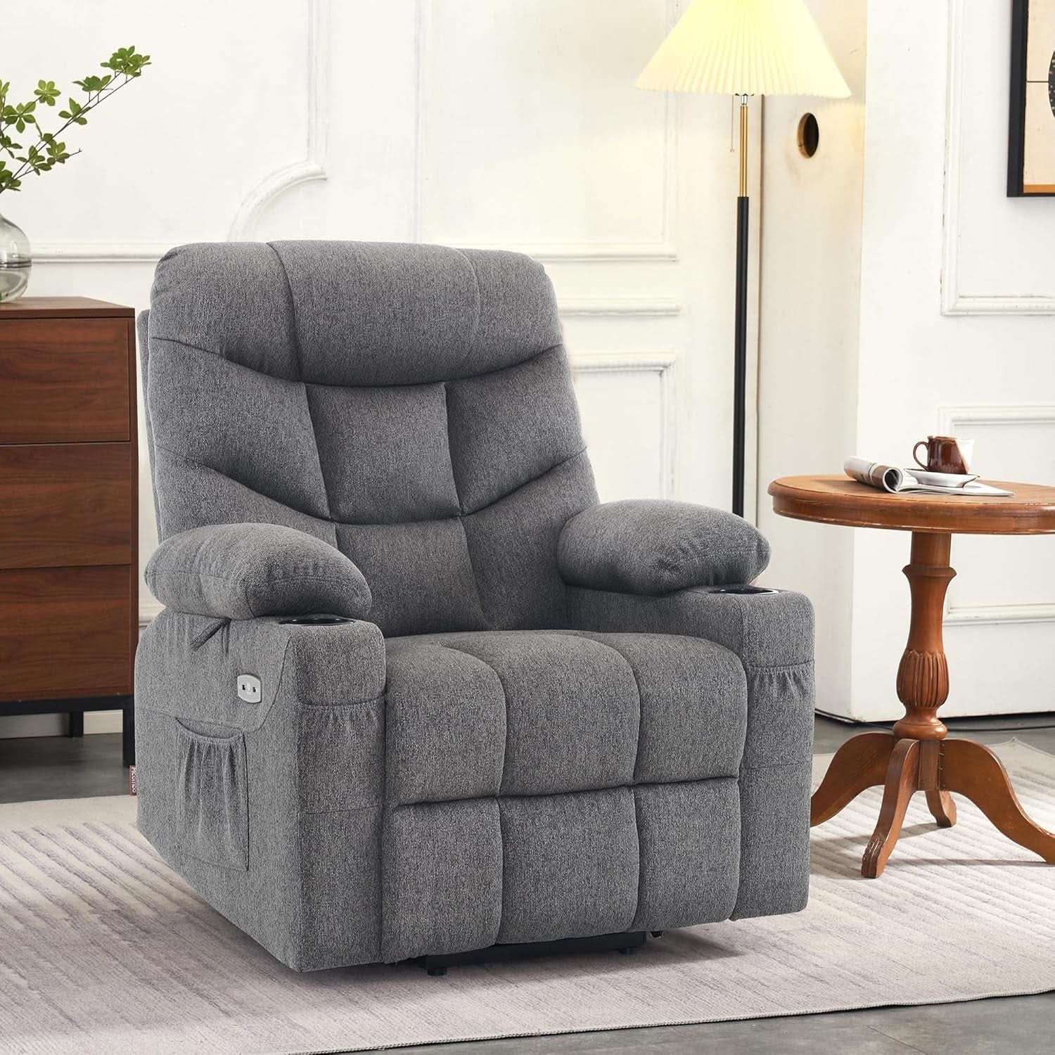 Power Lift Recliner Chair Dark Gray With Extended Footrest