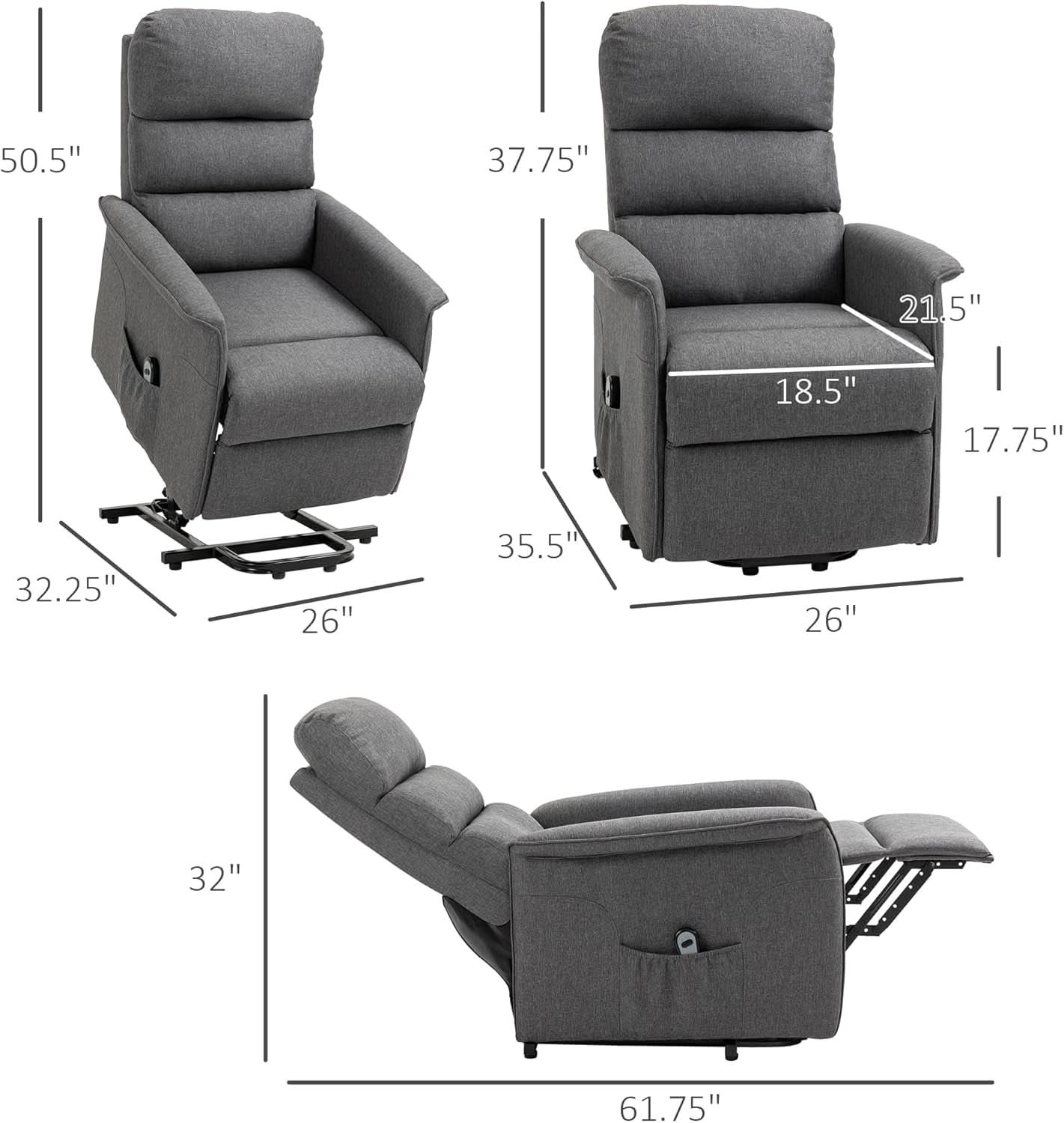 Power Lift Recliner Chair Gray With Remote Control