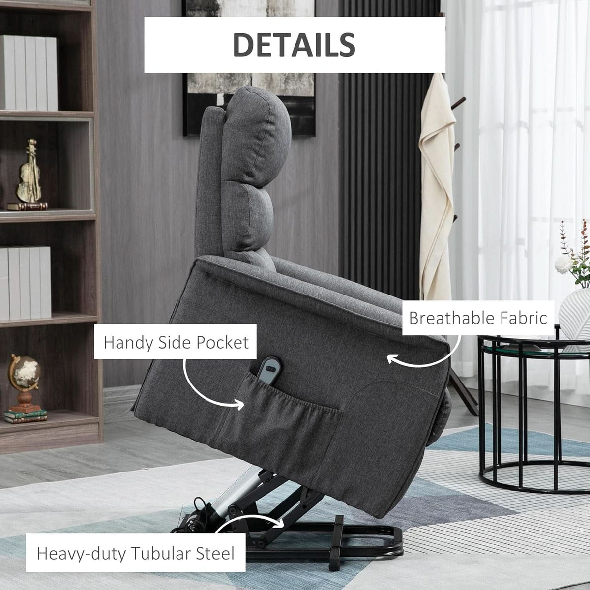 Power Lift Recliner Chair Gray With Remote Control