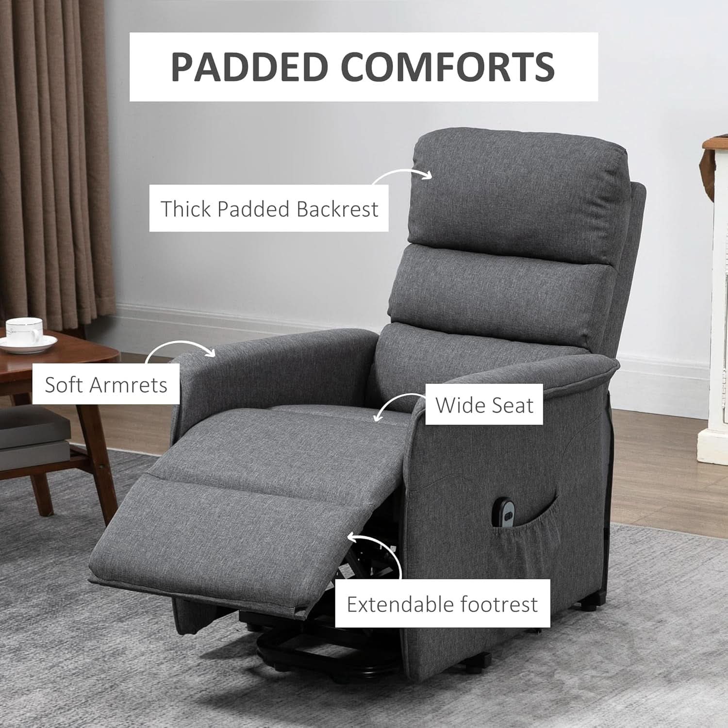 Power Lift Recliner Chair Gray With Remote Control