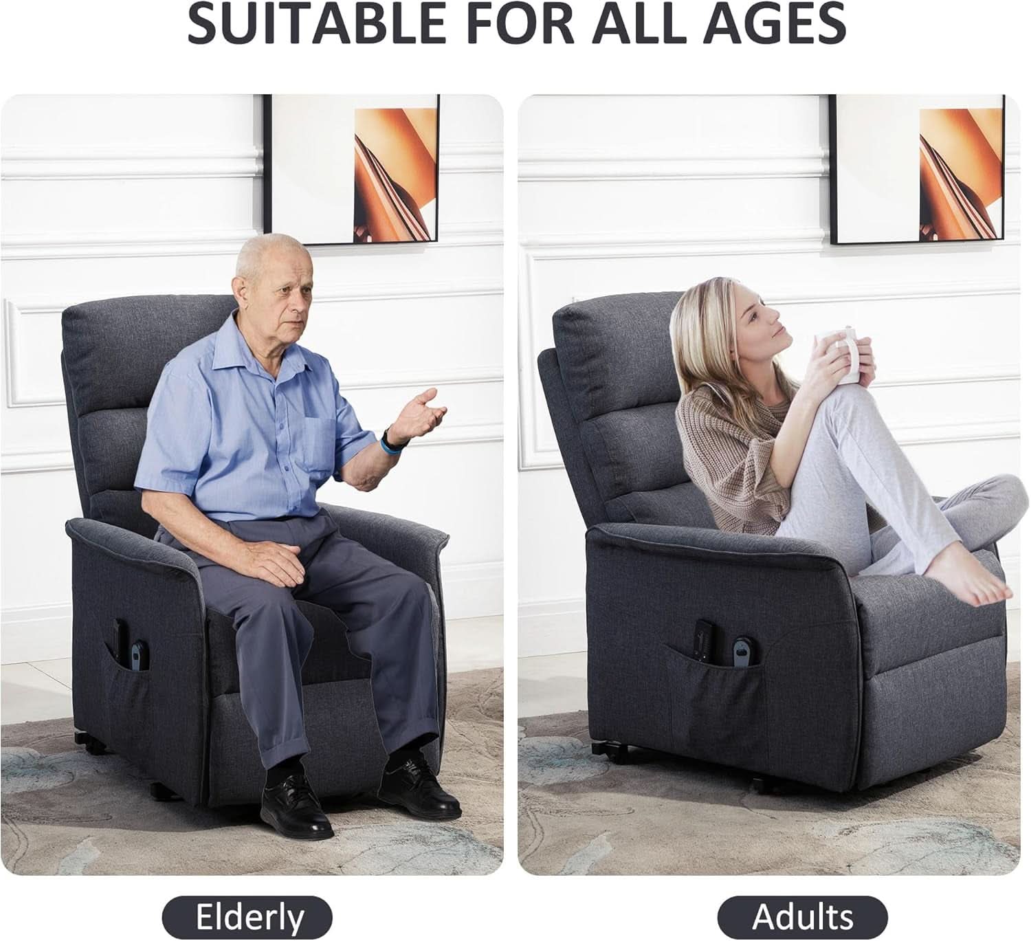 Power Lift Recliner Chair Gray With Remote Control