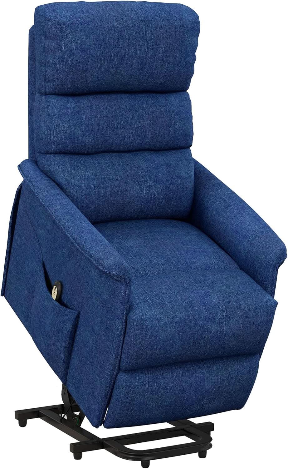 Power Lift Recliner Chair In Dark Blue Fabric Easy Assembly