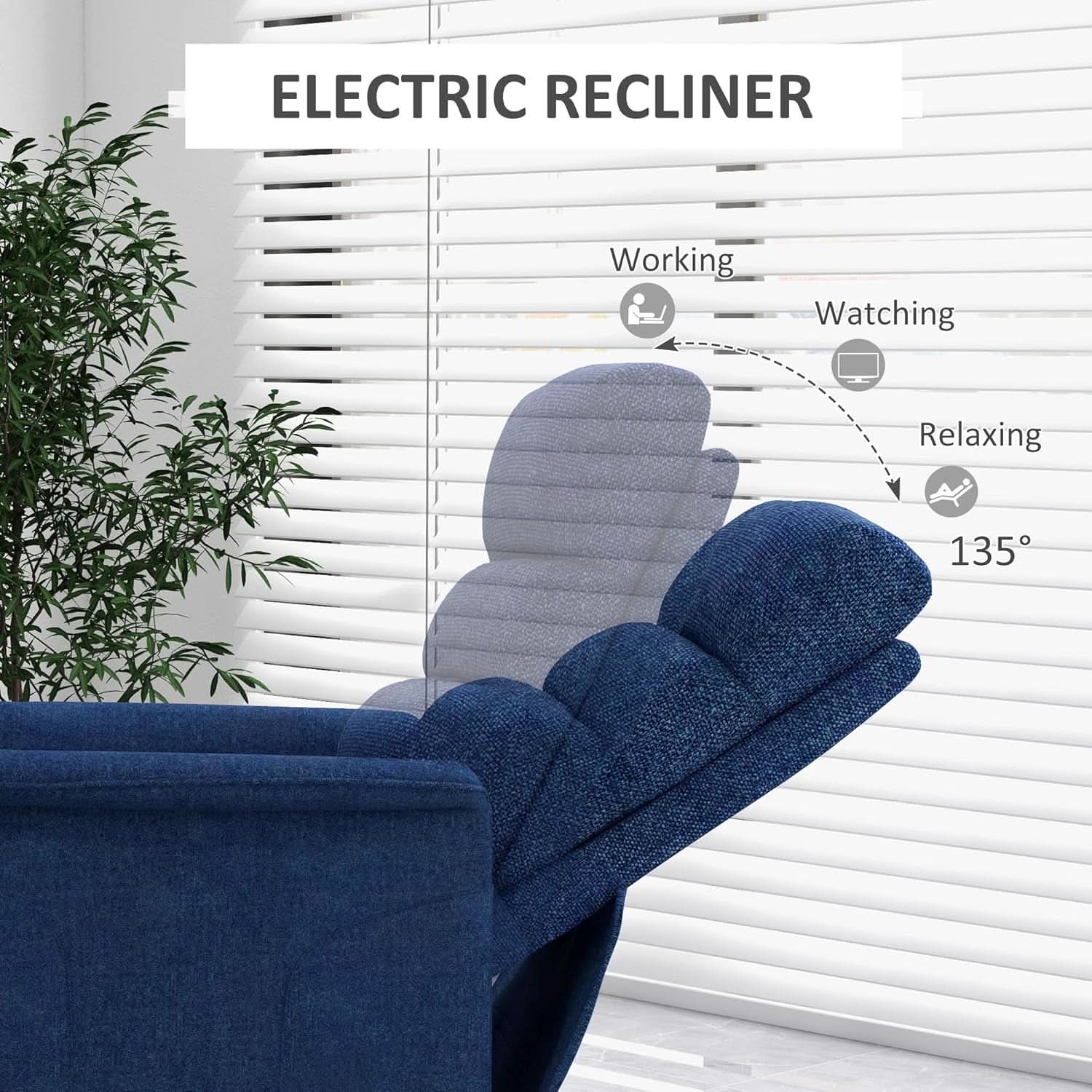 Power Lift Recliner Chair In Dark Blue Fabric Easy Assembly
