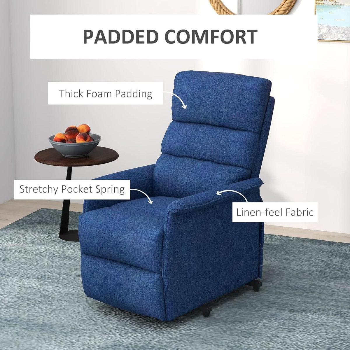 Power Lift Recliner Chair In Dark Blue Fabric Easy Assembly