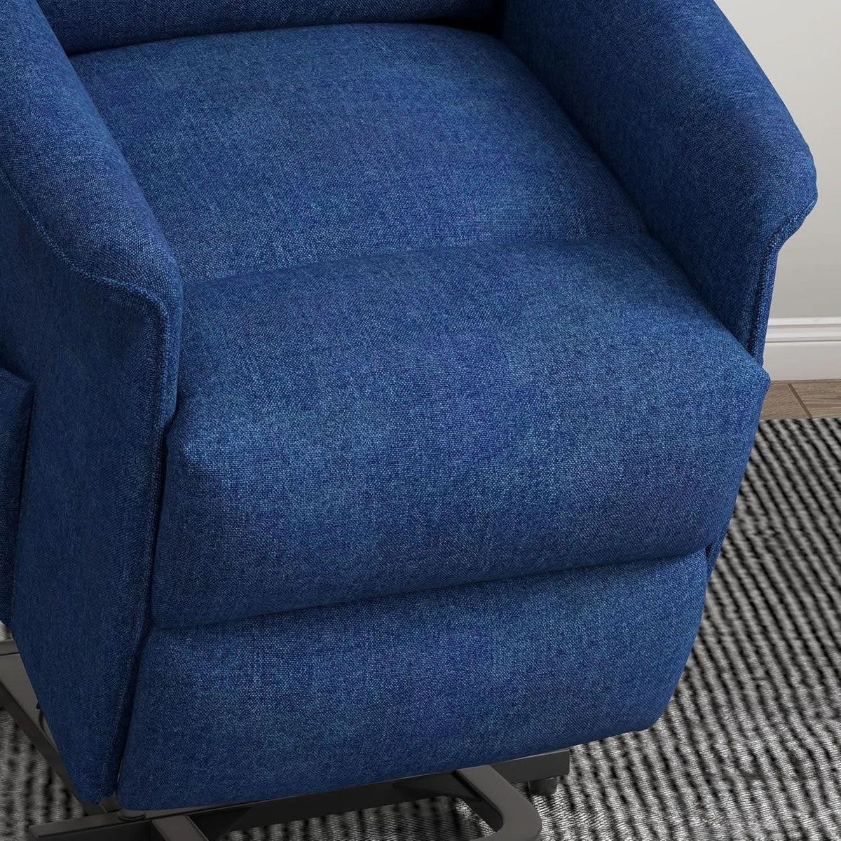 Power Lift Recliner Chair In Dark Blue Fabric Easy Assembly