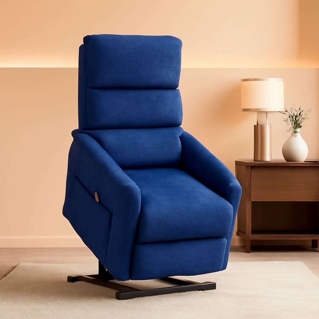 Power Lift Recliner Chair In Dark Blue Fabric Easy Assembly