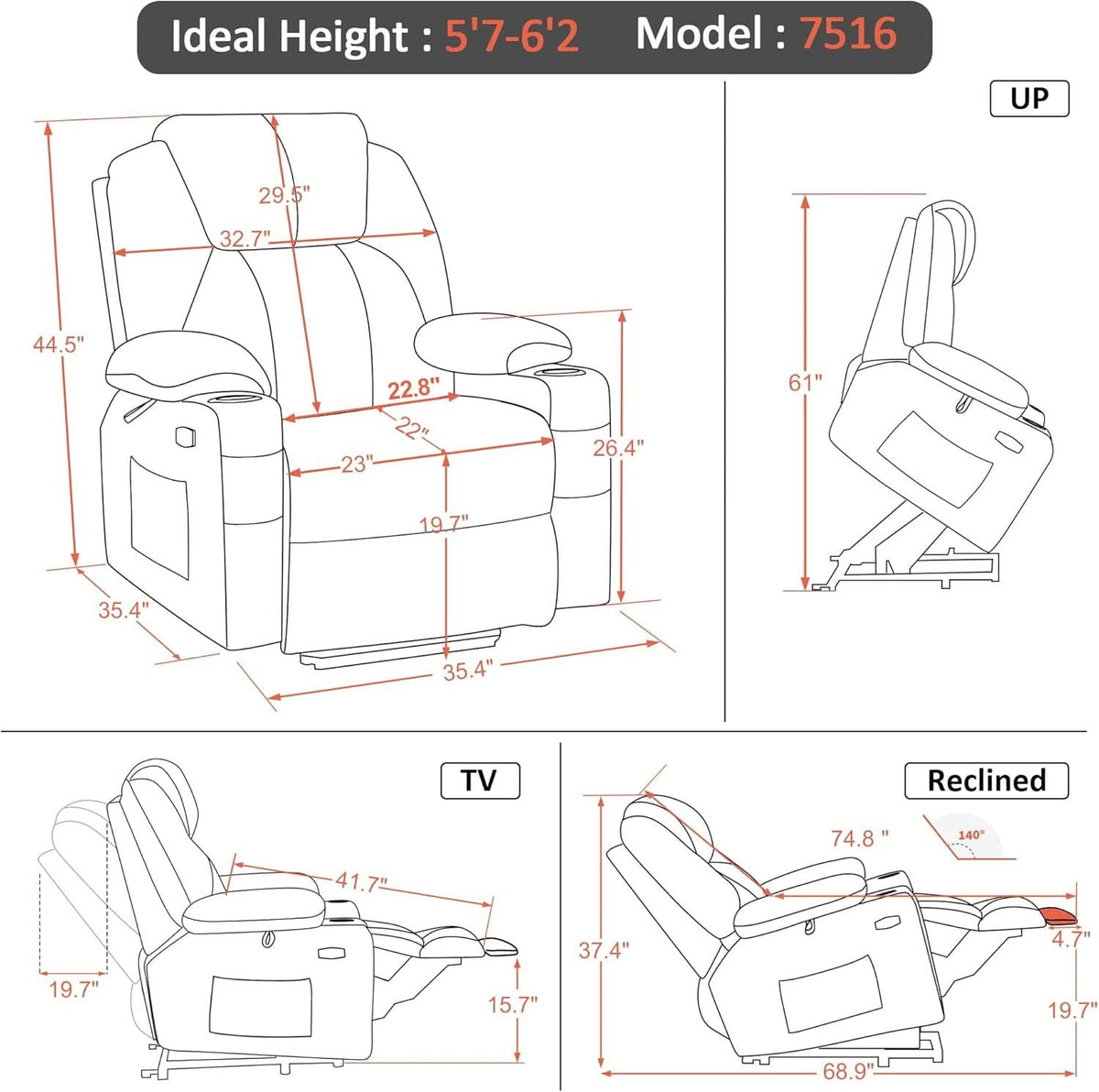 Power Lift Recliner Chair Large Size Massage For Living Room