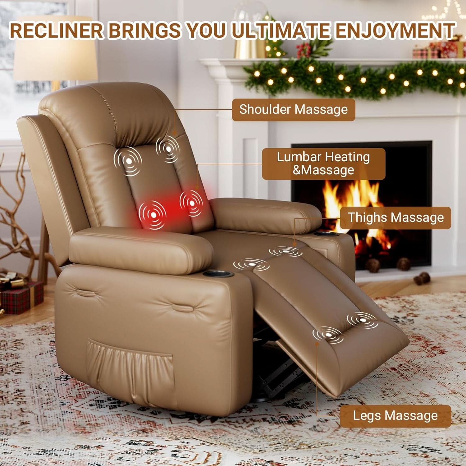 Power Lift Recliner Chair Leather Massage Earthy Yellow